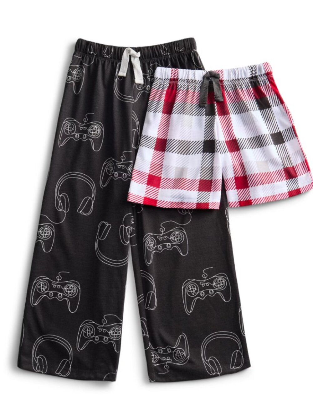 Wonder Nation Boys Sleep Pants and Shorts Set, 2-Pack Pajamas Gray White Red